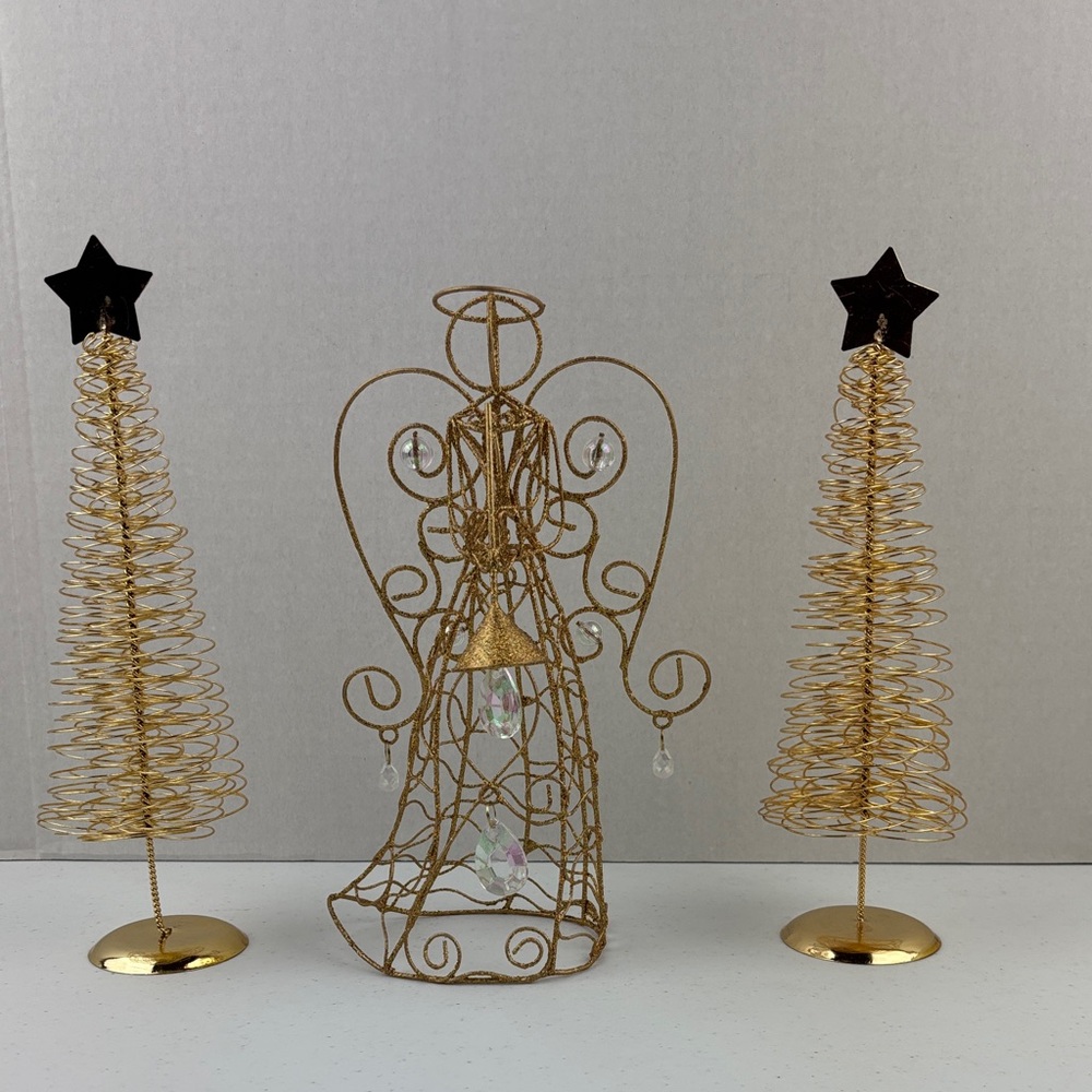 Gold Wire Angel and Tree Holiday Decor Set